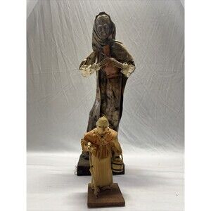 Vintage 2 Paper Mache Mexican Folk Art Lady Holding Vase And Pail
